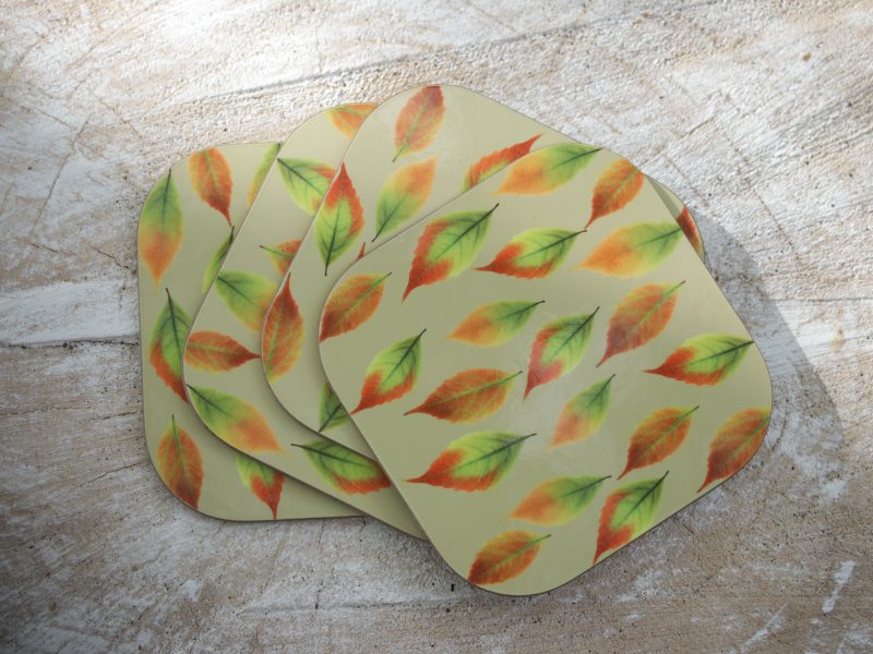 Set of four falling leaves coasters