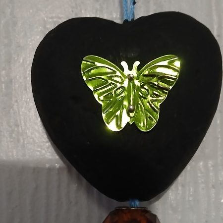 3 Hearts with golden/green sequins and colourful tassel