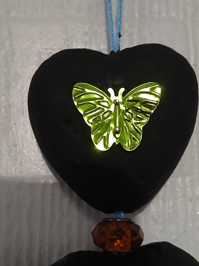 3 Hearts with golden/green sequins and colourful tassel