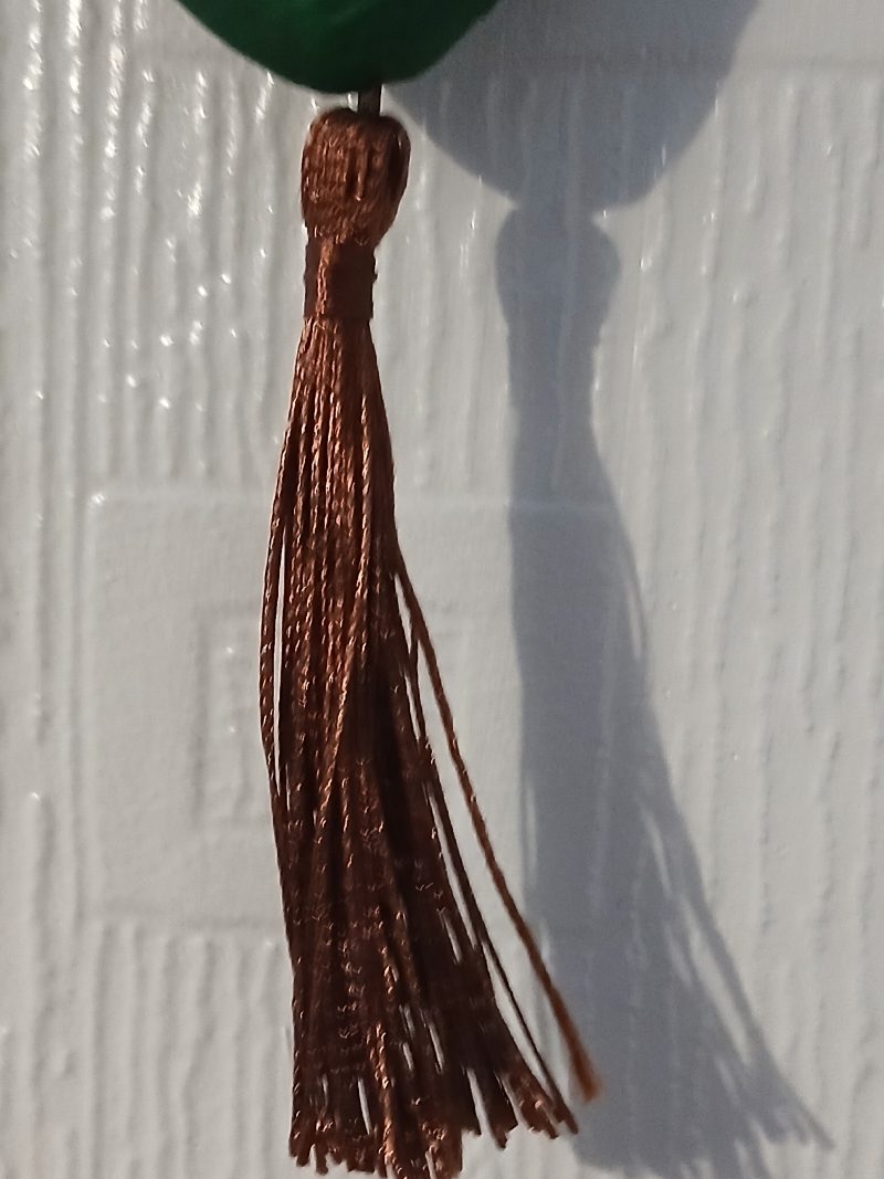 3 Hearts with golden/green sequins and colourful tassel