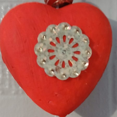 3 Hearts with golden/green sequins and colourful tassel