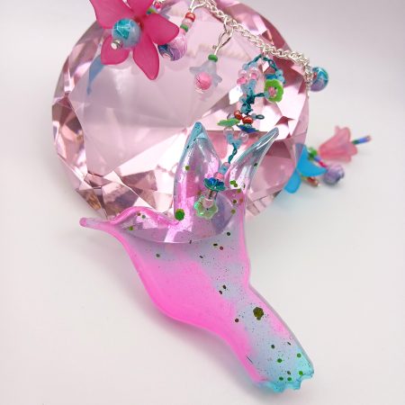 Hummingbird statement necklace pink and blue hues