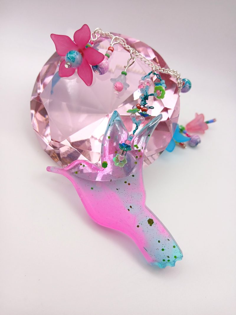 Hummingbird statement necklace pink and blue hues