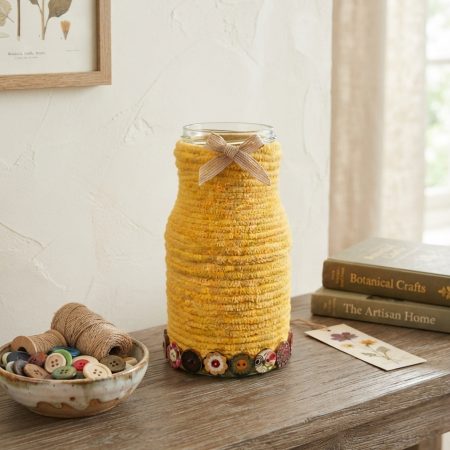 Mustard Yellow Yarn Wrapped Glass Jar Vase