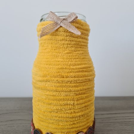 Mustard Yellow Yarn Wrapped Glass Jar Vase