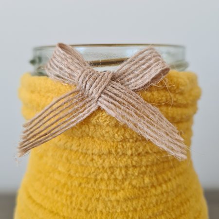 Mustard Yellow Yarn Wrapped Glass Jar Vase