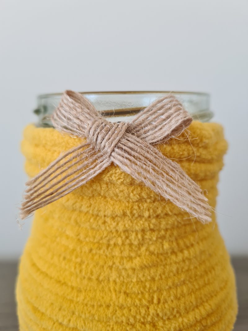 Mustard Yellow Yarn Wrapped Glass Jar Vase