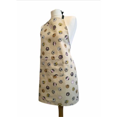 Paw print beige cotton kitchen apron