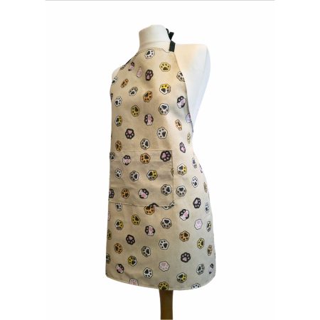 Paw print beige cotton kitchen apron