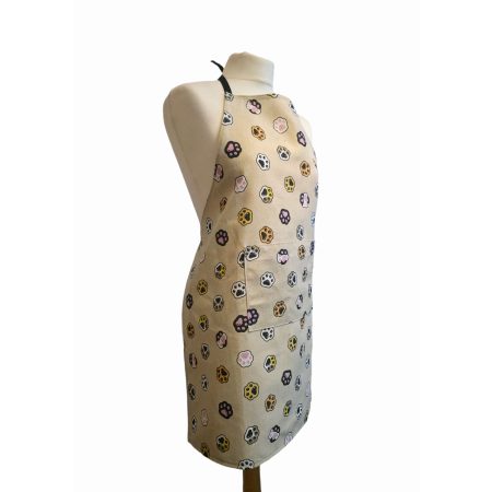 Paw print beige cotton kitchen apron