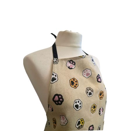 Paw print beige cotton kitchen apron