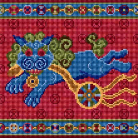 Chinese Lion tapestry kit to stitch in easy counted cross-stitch.