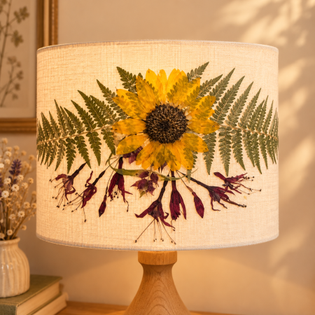 Sunflower Lampshade, Pressed Flower Lampshade, Botanical light , Handmade Floral Home Decor, Cottagecore Lighting
