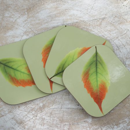 Set of four leaf print coasters