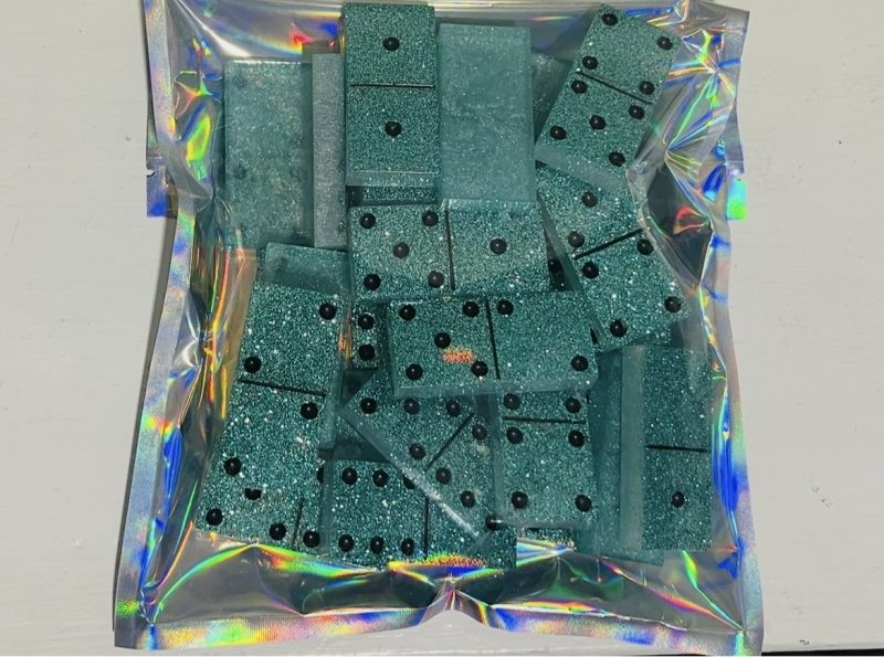Resin, glittered domino set