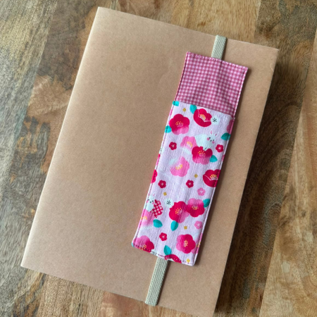 Fabric Pen Holder and Corner Bookmarks, Japanese Rabbit Print, Origami Page Marker, Books Lover Gift