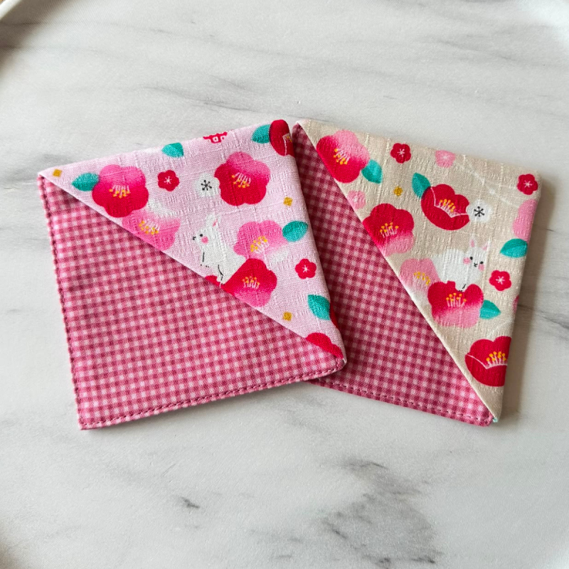 Fabric Pen Holder and Corner Bookmarks, Japanese Rabbit Print, Origami Page Marker, Books Lover Gift