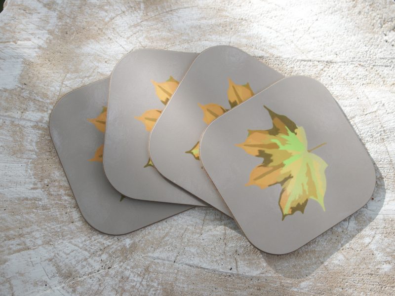 Set of four Sycamore leaf coasters