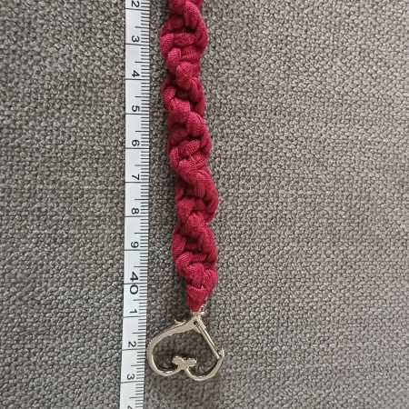 Handmade Macrame Twist Wristlet Keyring – Burgandy with Heart Lobster Clasp