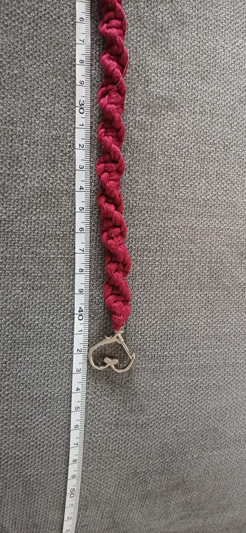 Handmade Macrame Twist Wristlet Keyring – Burgandy with Heart Lobster Clasp