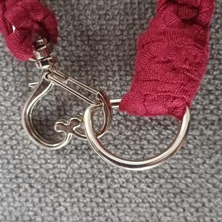 Handmade Macrame Twist Wristlet Keyring – Burgandy with Heart Lobster Clasp and D Ring
