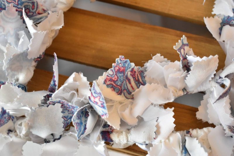 Roxana Heart Shaped Wreath. Upcycled Fabric Rag Garland