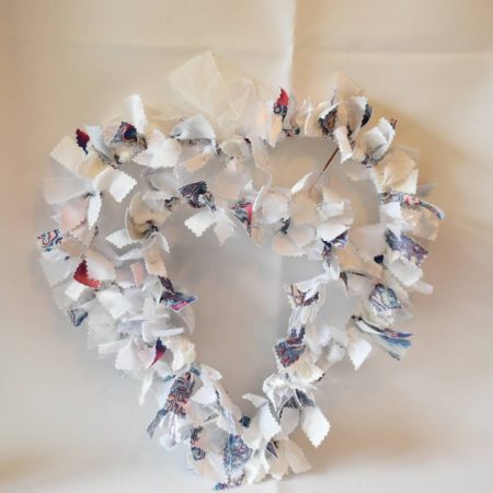 Roxana Heart Shaped Wreath. Upcycled Fabric Rag Garland