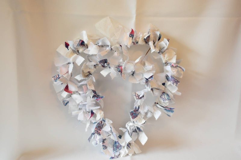 Roxana Heart Shaped Wreath. Upcycled Fabric Rag Garland