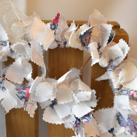 Roxana Heart Shaped Wreath. Upcycled Fabric Rag Garland