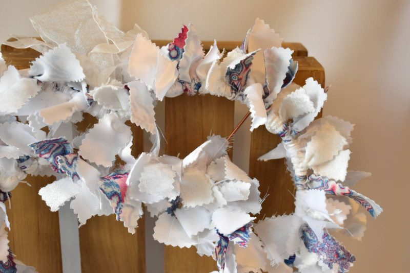 Roxana Heart Shaped Wreath. Upcycled Fabric Rag Garland