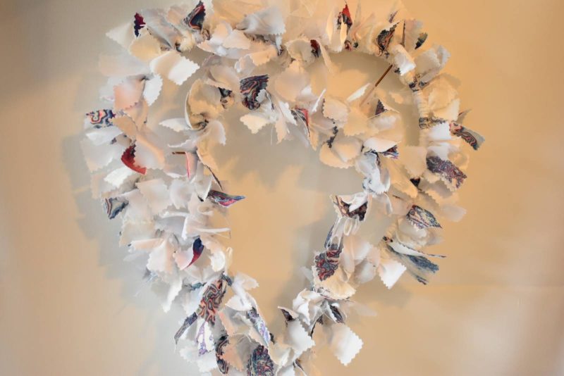 Roxana Heart Shaped Wreath. Upcycled Fabric Rag Garland
