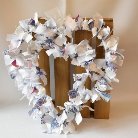 Roxana Heart Shaped Wreath. Upcycled Fabric Rag Garland