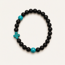Black & Turquoise Lava Bead Cross Bracelet