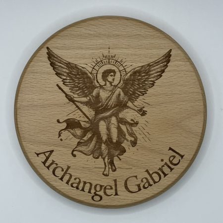 Archangel Gabriel Engraved on Round Beech for Hanging Display