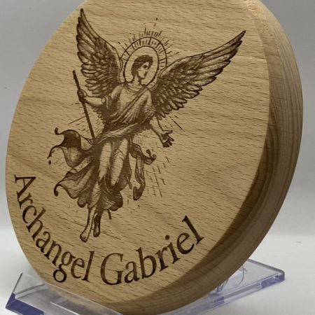 Archangel Gabriel Engraved on Round Beech for Hanging Display