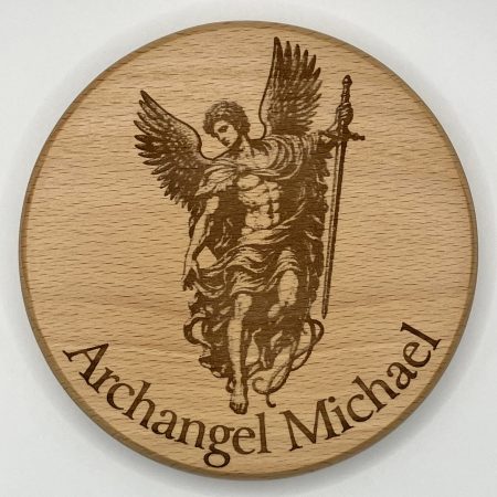 Archangel Michael (new image) Engraved on Round Beech Wall Hanging