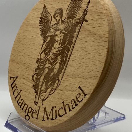 Archangel Michael (new image) Engraved on Round Beech Wall Hanging