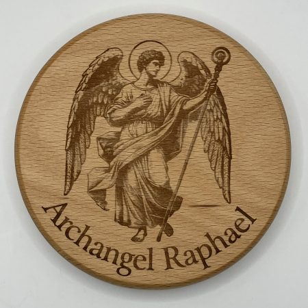 Archangel Raphael Engraved Circular Beech Wall Hanging 14cm