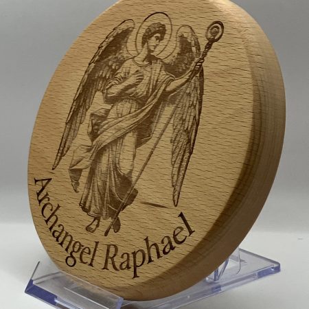 Archangel Raphael Engraved Circular Beech Wall Hanging 14cm