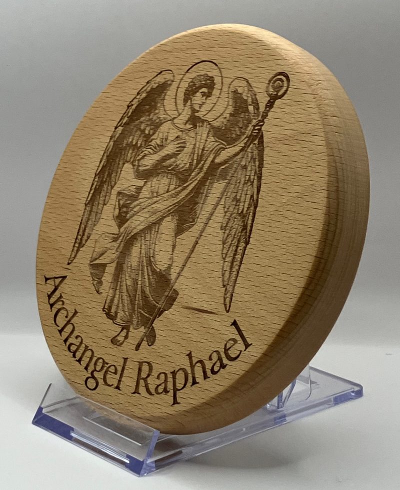 Archangel Raphael Engraved Circular Beech Wall Hanging 14cm