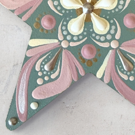 Hand Painted Mandala Star Keepsake | Green & Pink