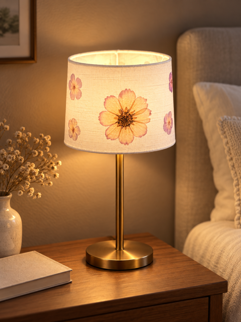 Real Pressed Flower Lampshade, Handmade Botanical Table Lamp Shade, Floral Bedroom Décor, One of a Kind Gift