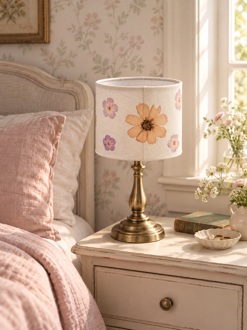 Real Pressed Flower Lampshade, Handmade Botanical Table Lamp Shade, Floral Bedroom Décor, One of a Kind Gift