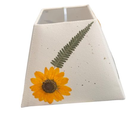 Handmade Pressed Sunflower Fern Lampshade, Cream Fabric, Gold Foil Details