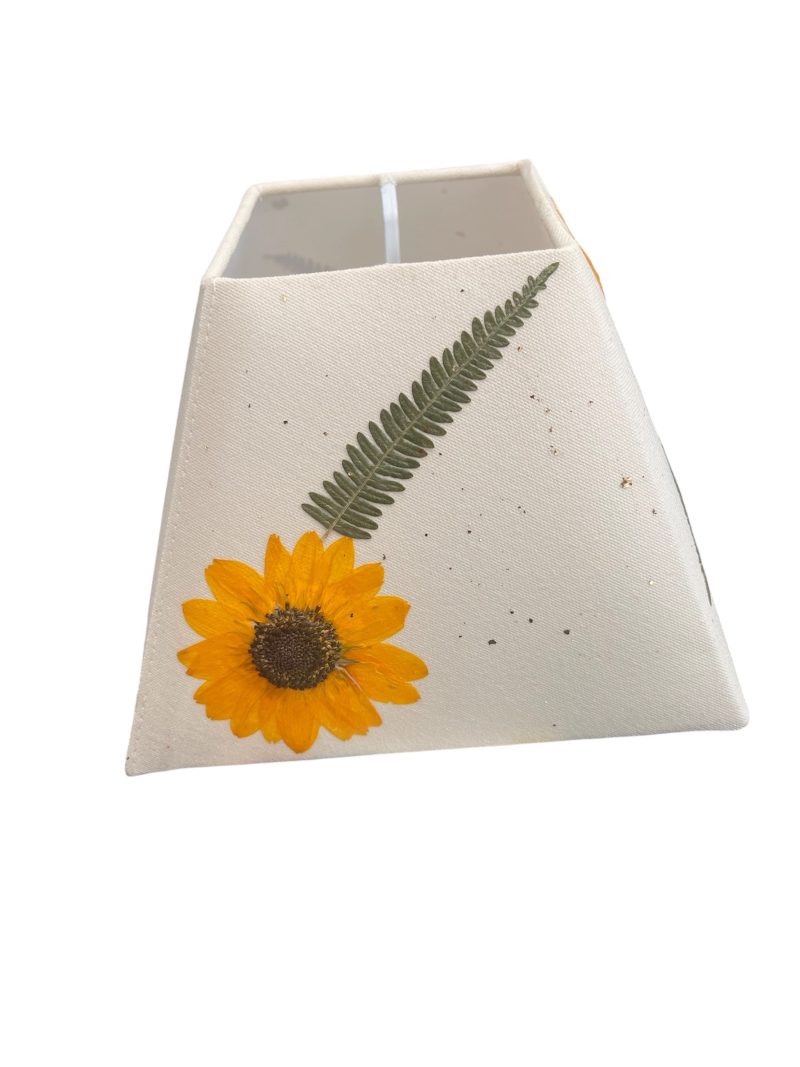 Handmade Pressed Sunflower Fern Lampshade, Cream Fabric, Gold Foil Details