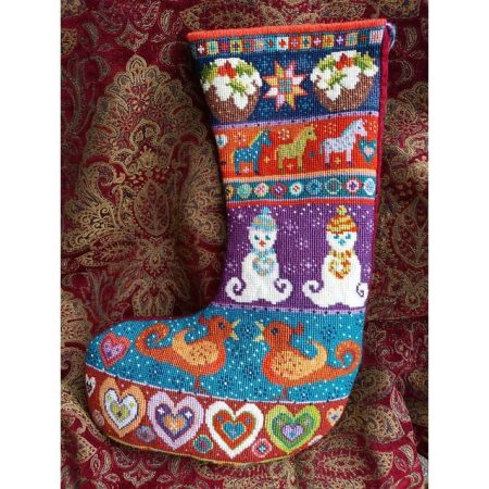 Snowman Stocking Tapestry Kit to sew in easy counted cross-stitch
