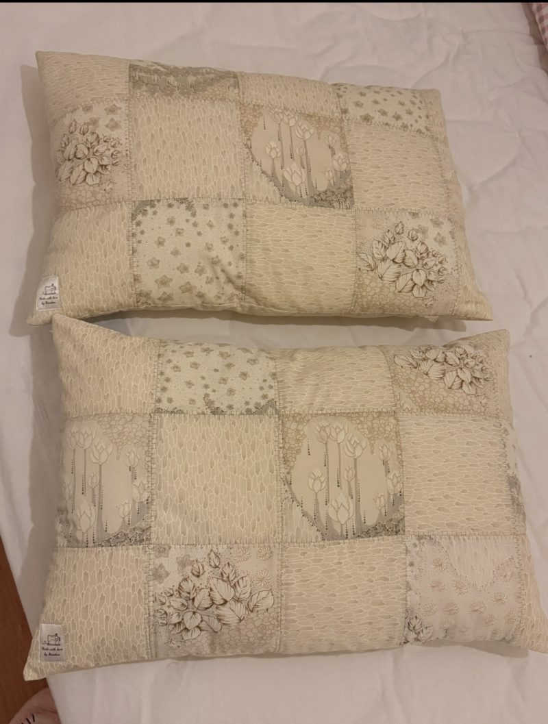 Set of Handmade Quilted Patchwork Cushion Covers –Boho/ Vintage Beige