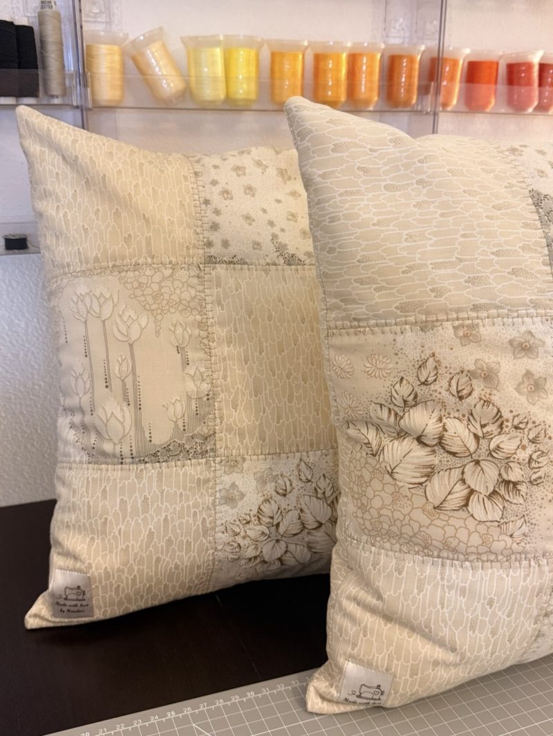 Set of Handmade Quilted Patchwork Cushion Covers –Boho/ Vintage Beige