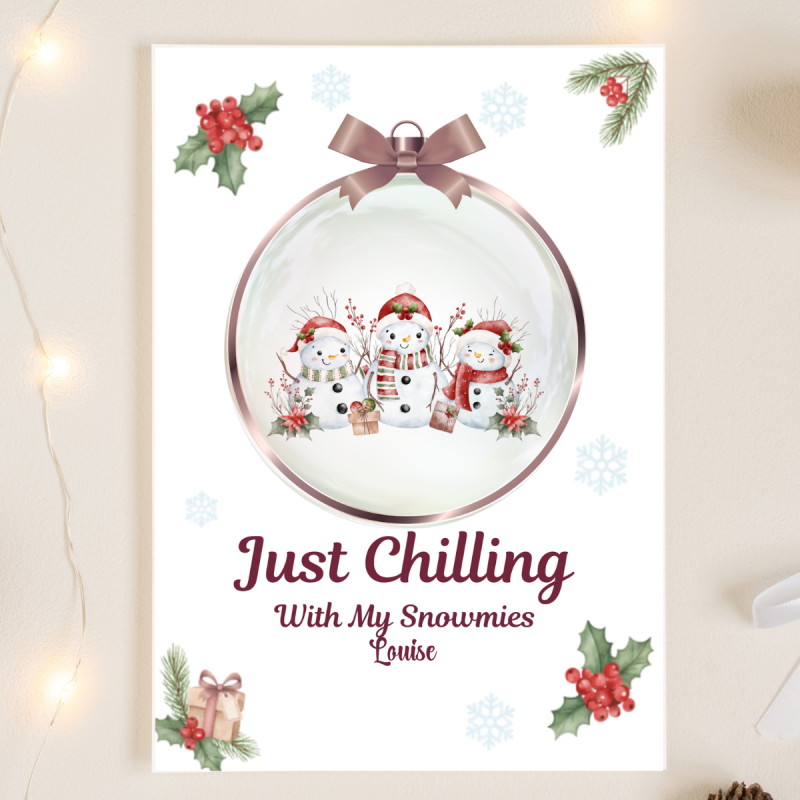 Snowman Bauble Christmas Card with Personalisation
