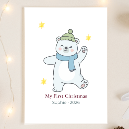 Cute Polar Bear – Personalised Baby’s First Christmas Card Keepsake
